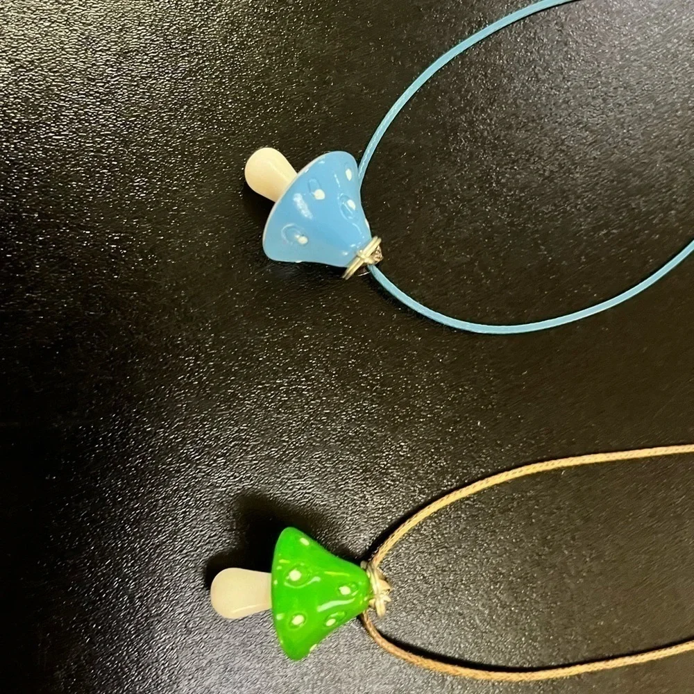 Handmade Mushroom Cottagecore Gardencore Nature two Necklaces Blue Green Trendy